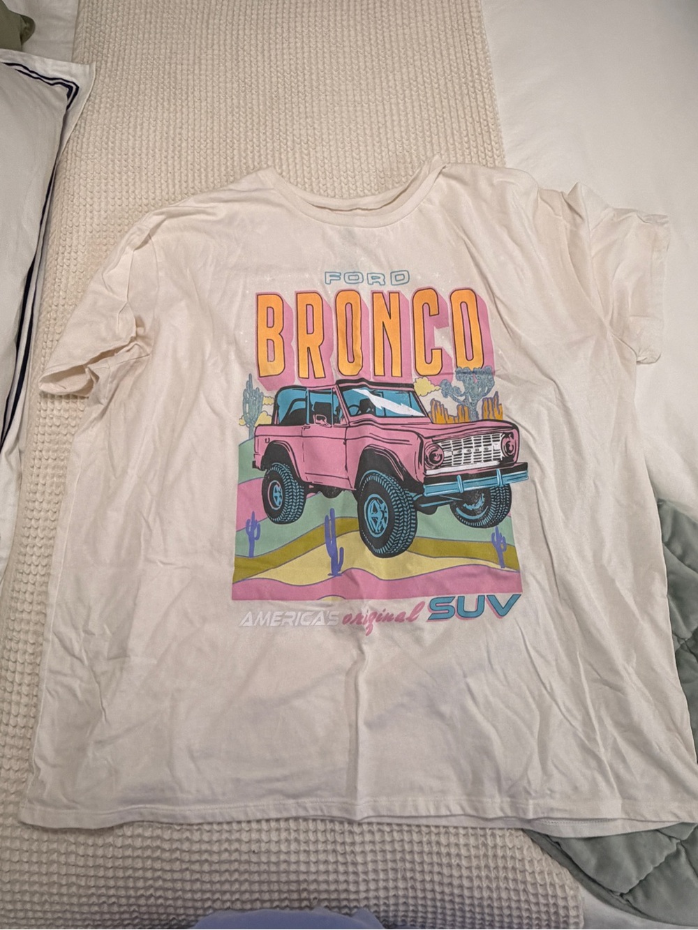 Ford Bronco Graphic Tee - White with Pink Bronco